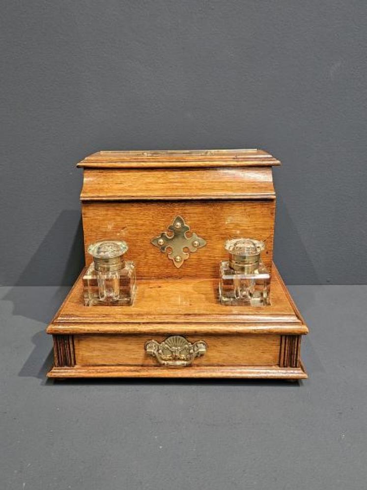 Victorian Oak Stationery and Ink Stand - Image 7