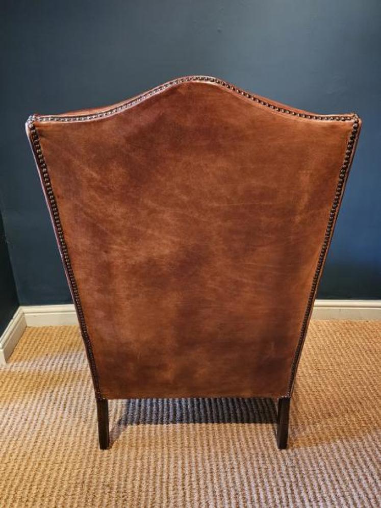 1930's Tan Leather Wing Back Arm Chair  - Image 2