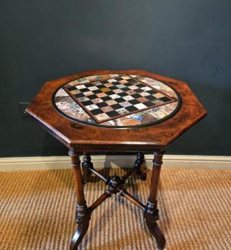 Mid Victorian Walnut Gaming Table with Specimen Marble Top