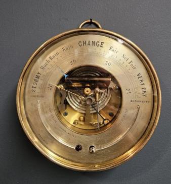 Large Victorian Marine Barometer with Twin Thermometers