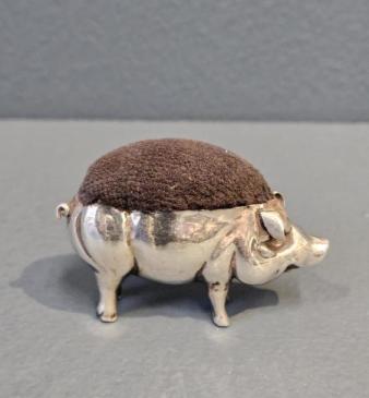 Edwardian Silver Pig Pin Cushion