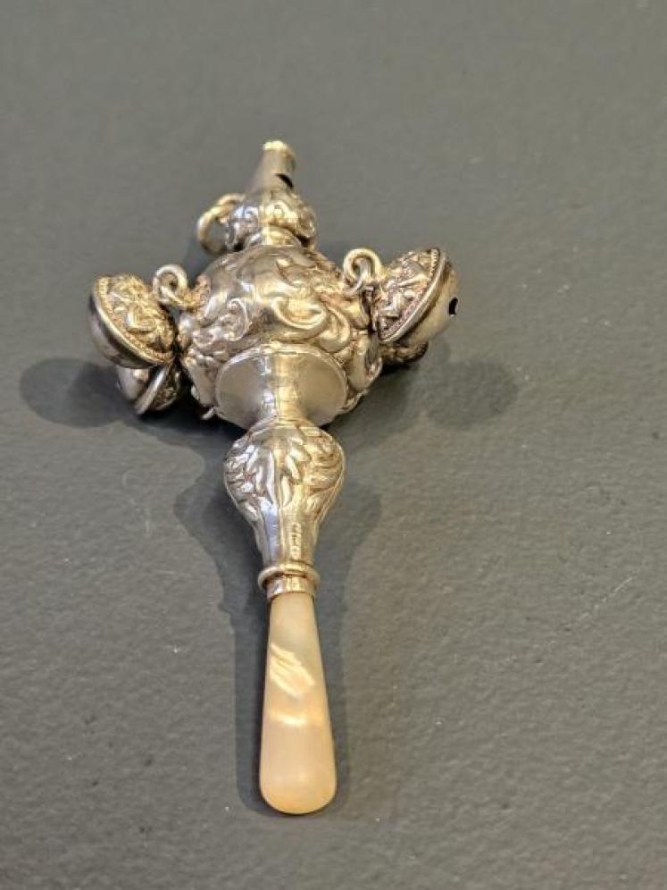 Victorian Silver Babies Rattle, Whistle and Soother - Image 1