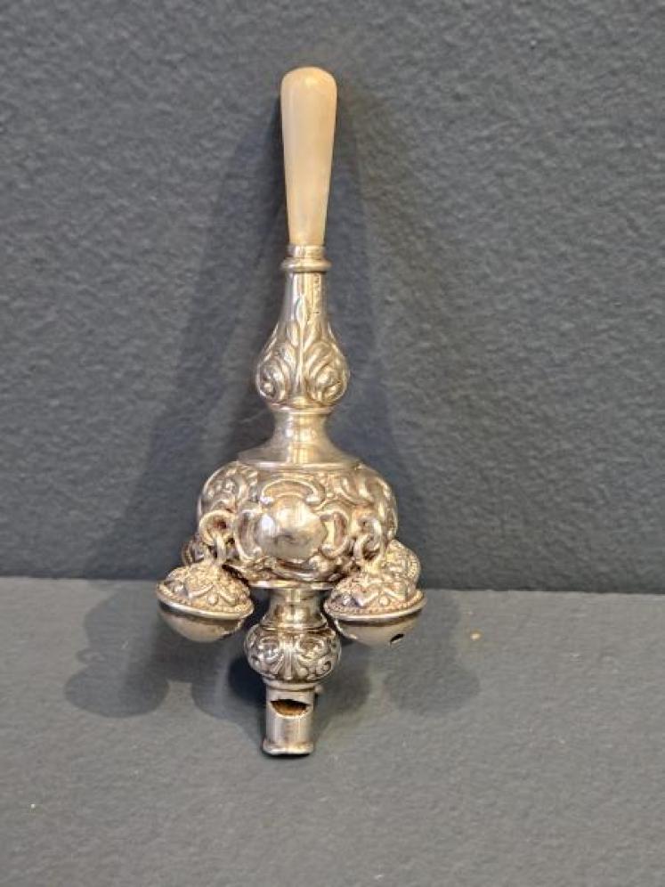 Victorian Silver Babies Rattle, Whistle and Soother - Image 3