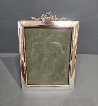 Edwardian Portrait Sized Silver Photo Frame with Ribbon Crest