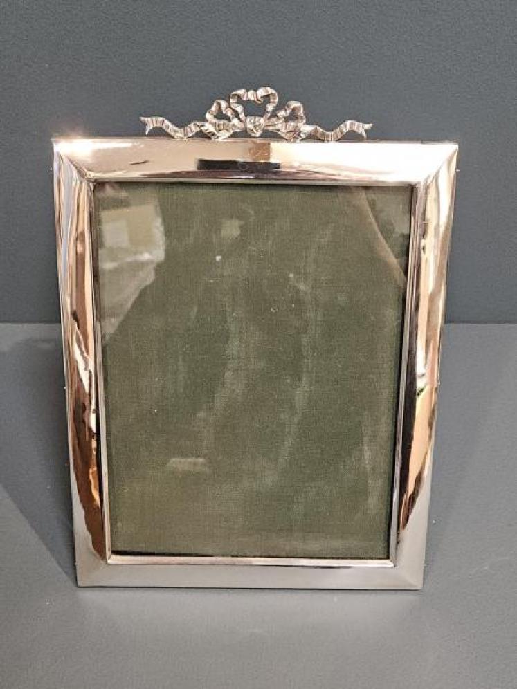 Edwardian Portrait Sized Silver Photo Frame with Ribbon Crest - Image 3