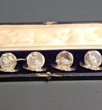  Set of Four Edwardian Silver Grouse Menu Holders