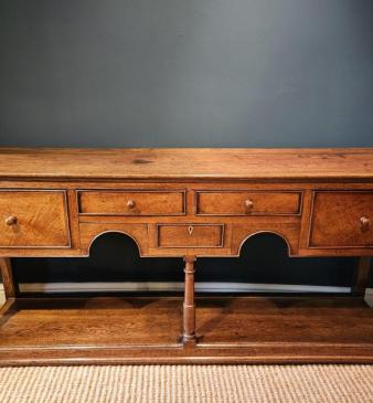 Superb George III Figured Oak Open Pot Board Dresser