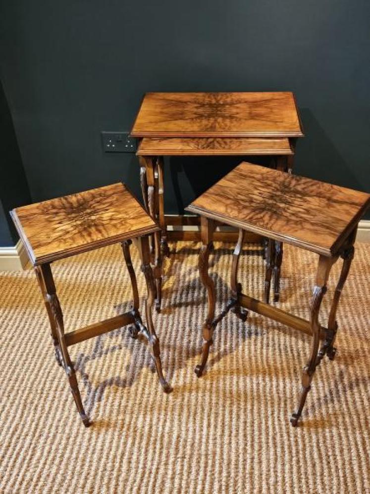 Nest of Four Edwardian Walnut Occasional Tables - Image 3