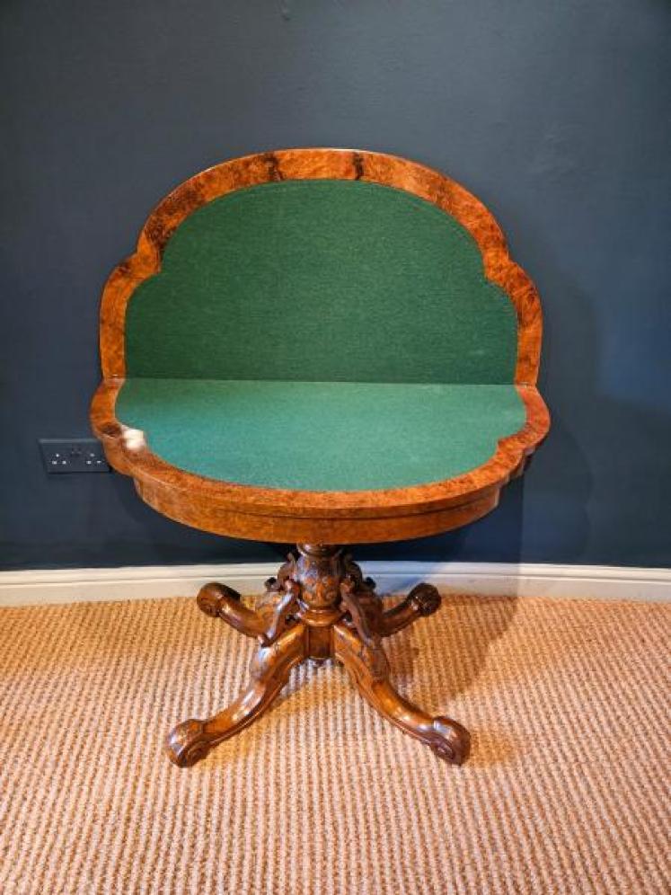 Victorian Walnut Fold Over Games Table - Image 2
