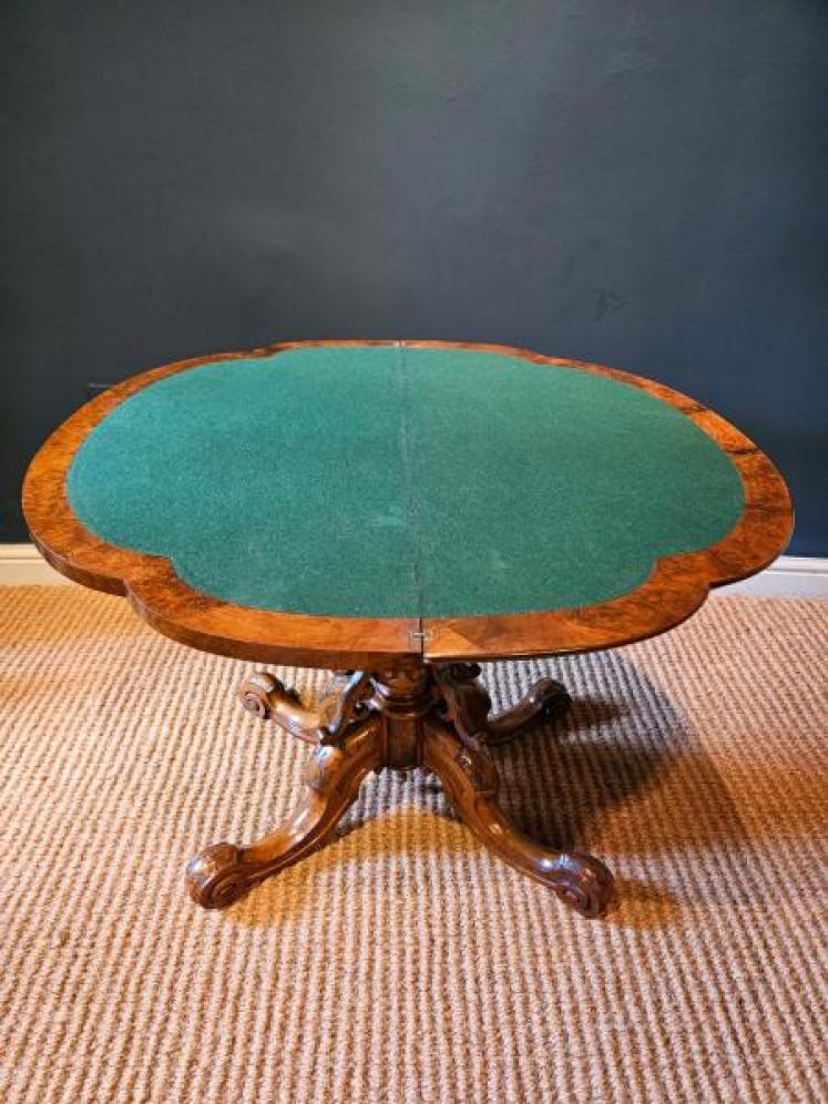 Victorian Walnut Fold Over Games Table - Image 3