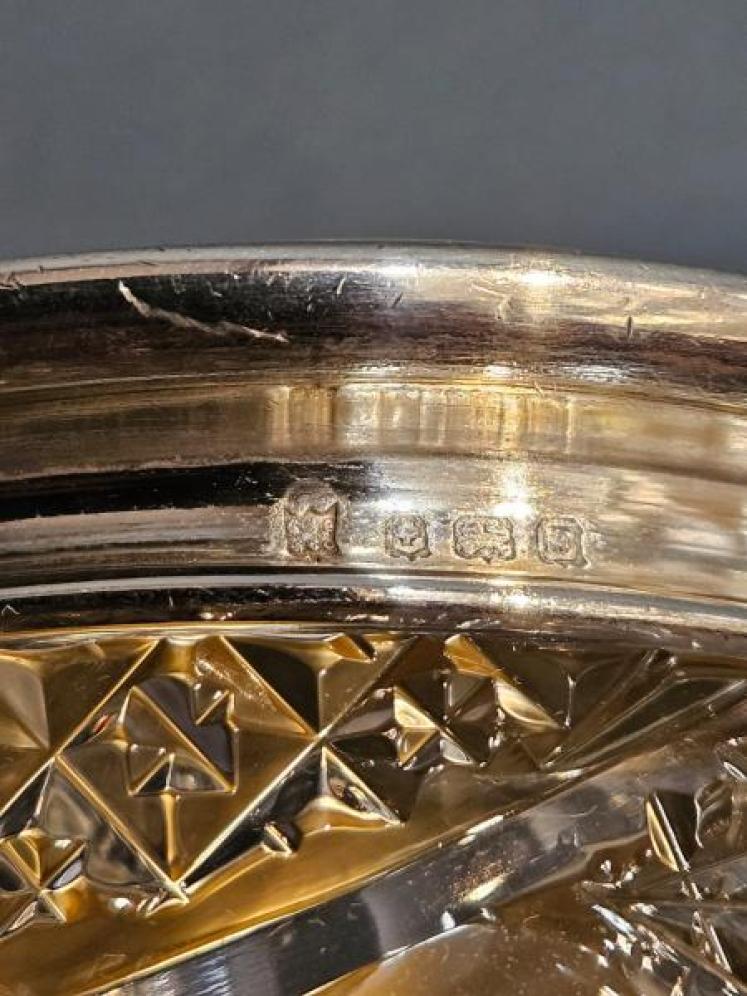 Silver and Engine Turned Yellow Enamel Top Cut Crystal Vase - Image 2