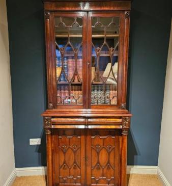 Superb Quality Early Victorian Mahogany Bookcase on Cabinet