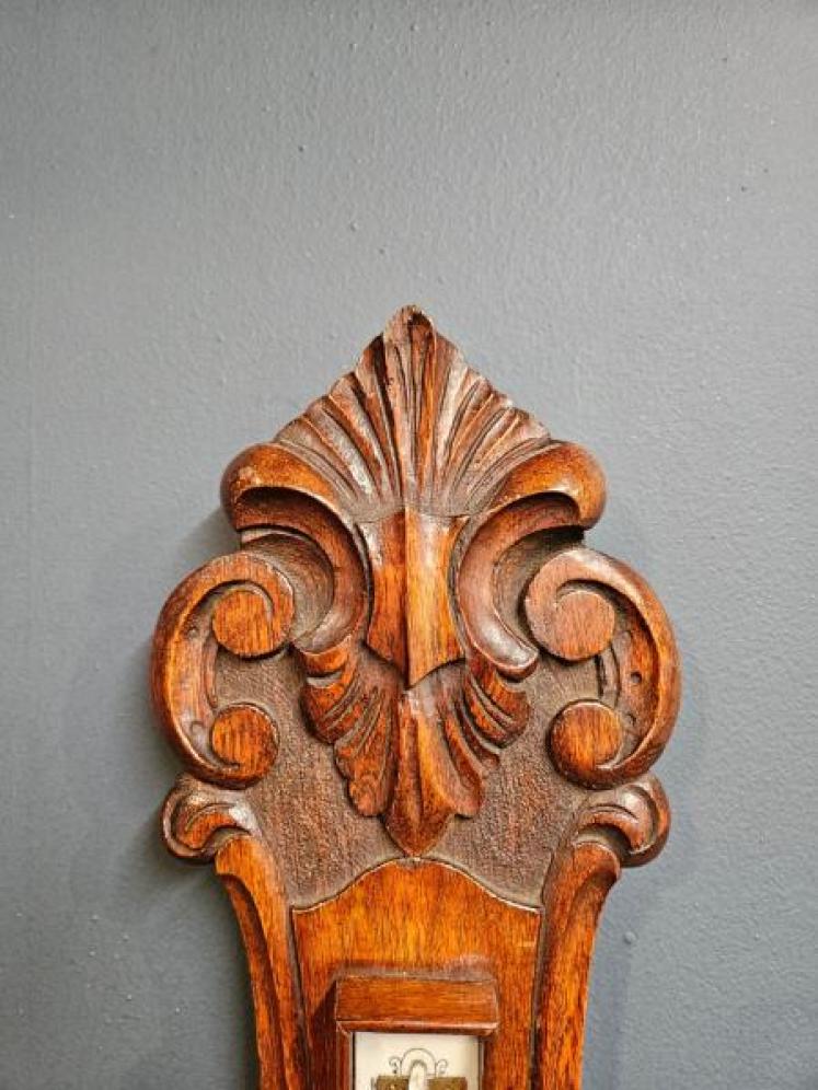 Compact Victorian Carved Oak Banjo Barometer - Image 2