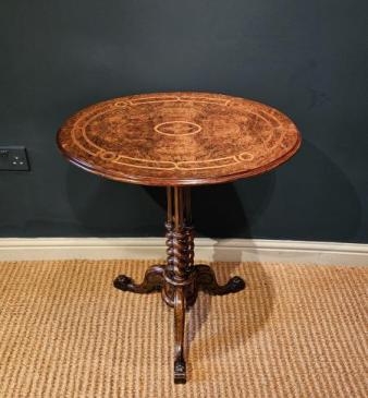 Mid Victorian Inlaid Burr Walnut Tripod Table