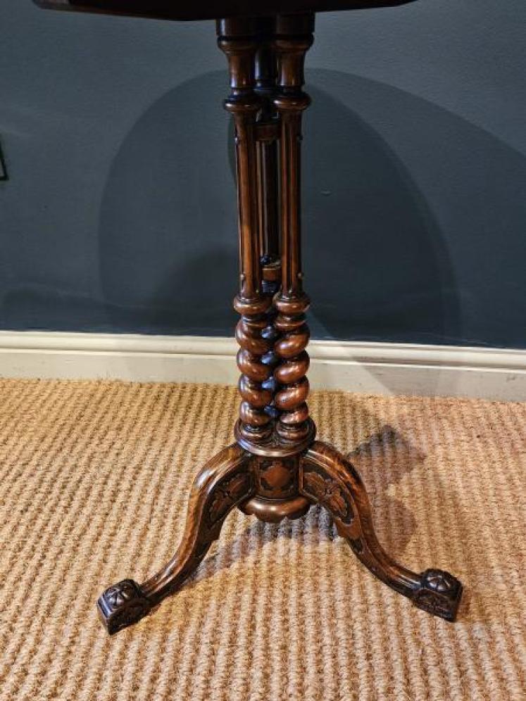 Mid Victorian Inlaid Burr Walnut Tripod Table - Image 4
