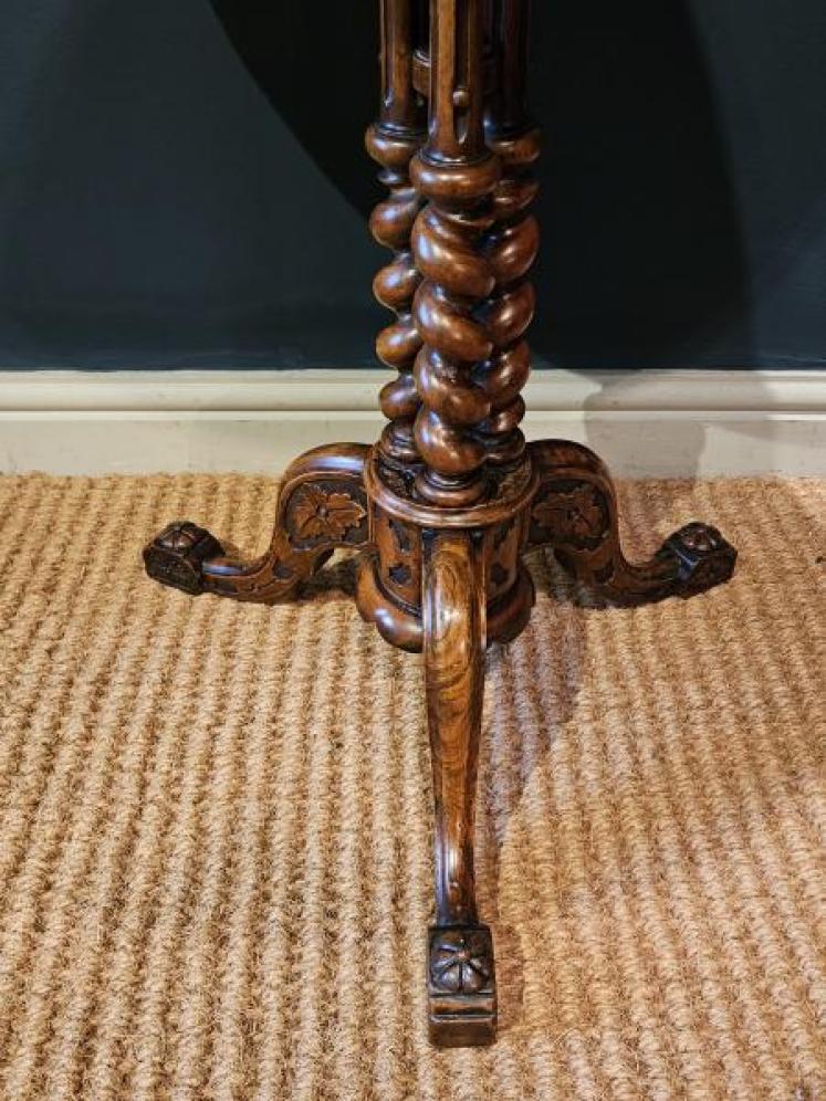 Mid Victorian Inlaid Burr Walnut Tripod Table - Image 5