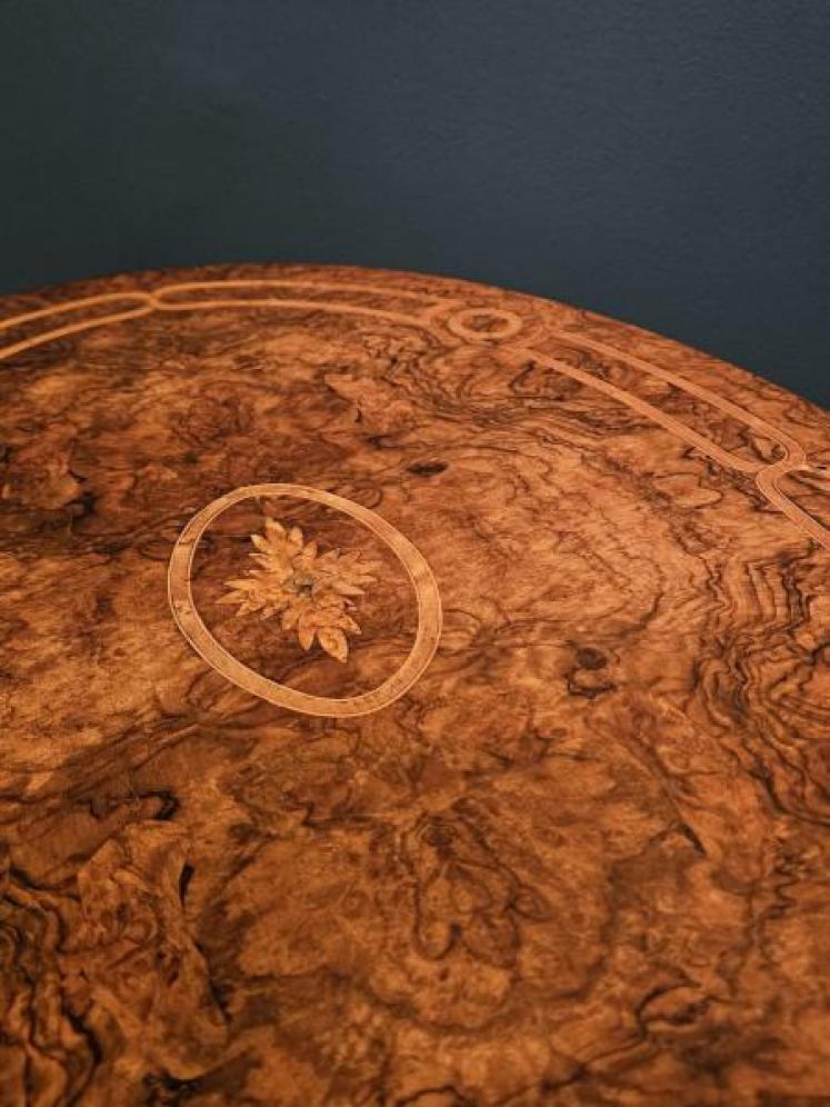 Mid Victorian Inlaid Burr Walnut Tripod Table - Image 6