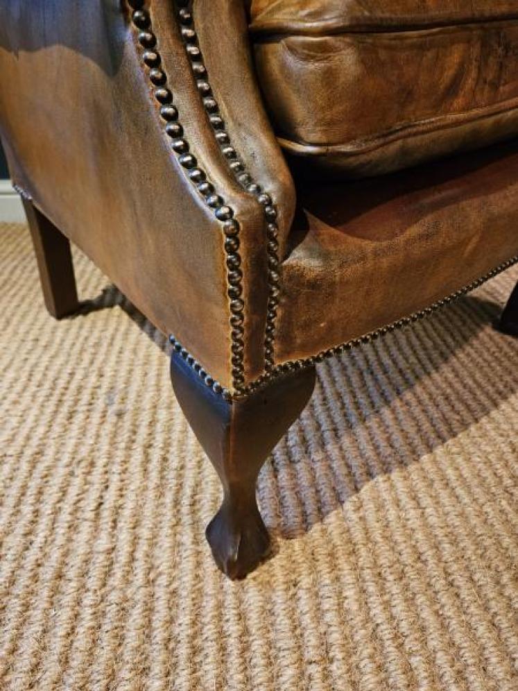 1930's Tan Leather Wing Back Arm Chair - Image 2