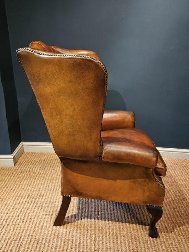 1930's Tan Leather Wing Back Arm Chair - Image 3