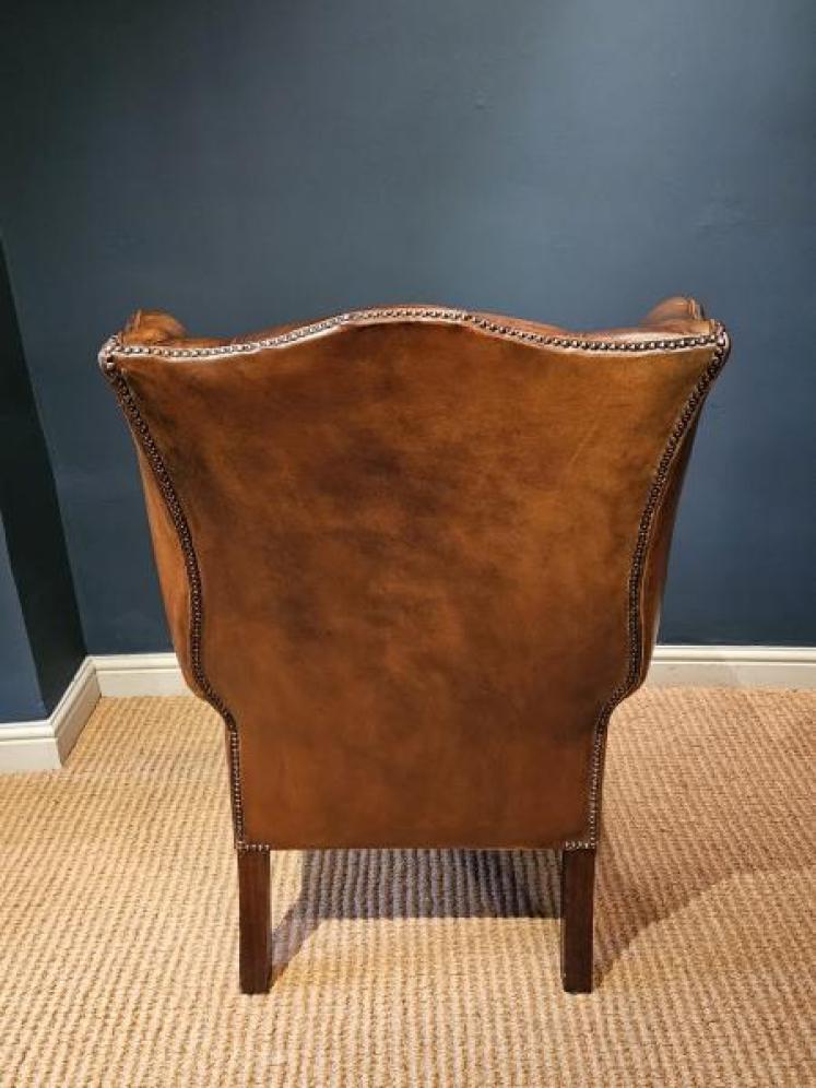 1930's Tan Leather Wing Back Arm Chair - Image 6