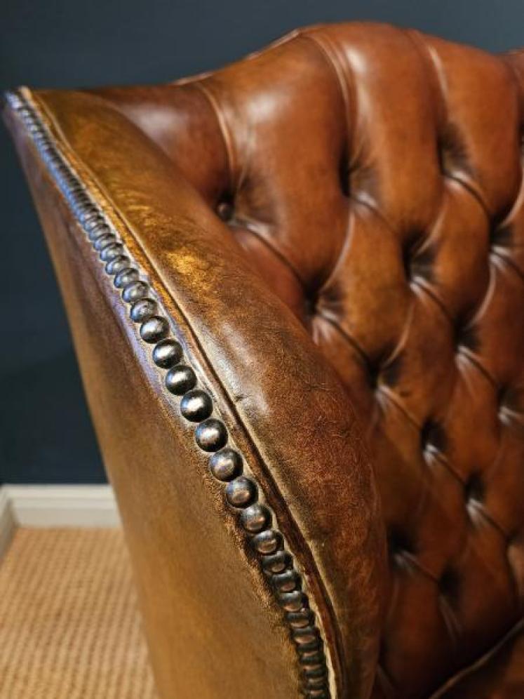 1930's Tan Leather Wing Back Arm Chair - Image 7