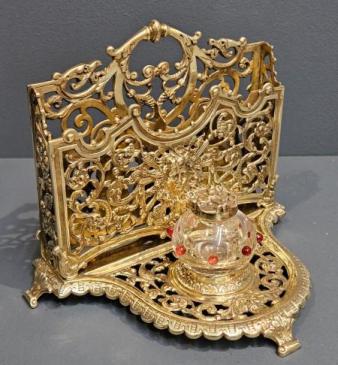 Superb Victorian Brass Letter and Ink Stand 