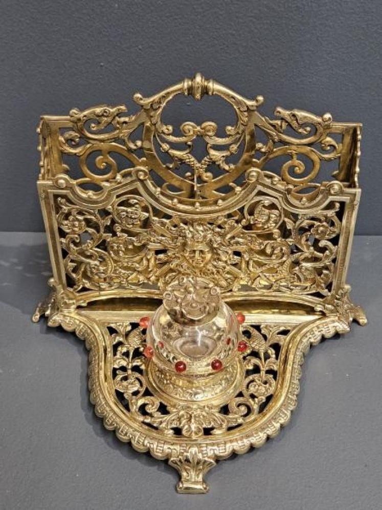Superb Victorian Brass Letter and Ink Stand  - Image 7