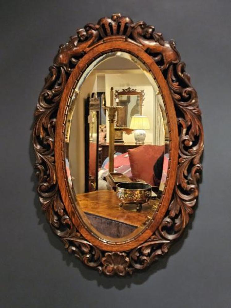 Late Victorian Carved Oak Framed Mirror - Image 1