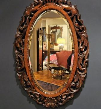 Late Victorian Carved Oak Framed Mirror