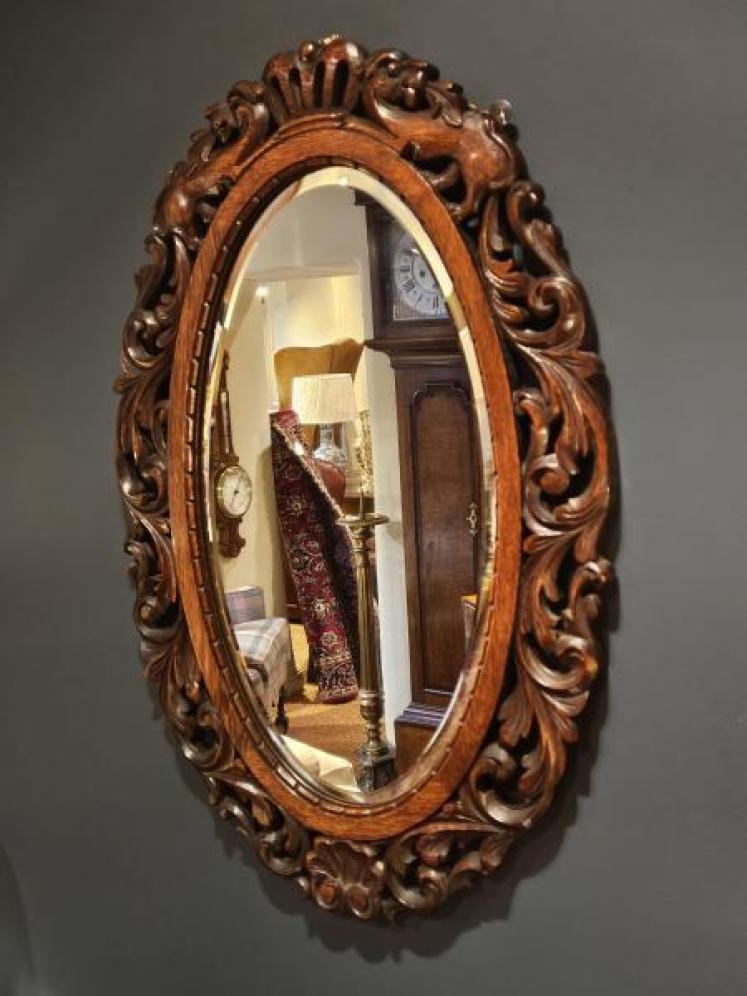 Late Victorian Carved Oak Framed Mirror - Image 2