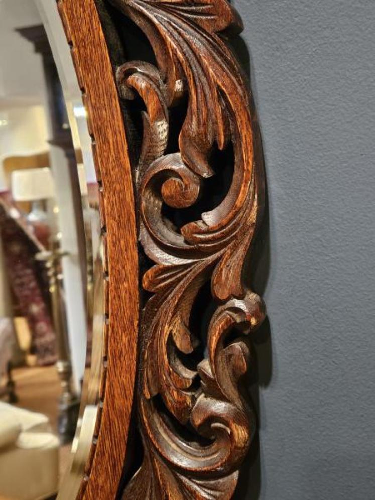 Late Victorian Carved Oak Framed Mirror - Image 3