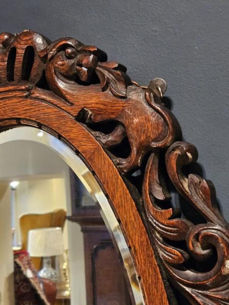 Late Victorian Carved Oak Framed Mirror - Image 4