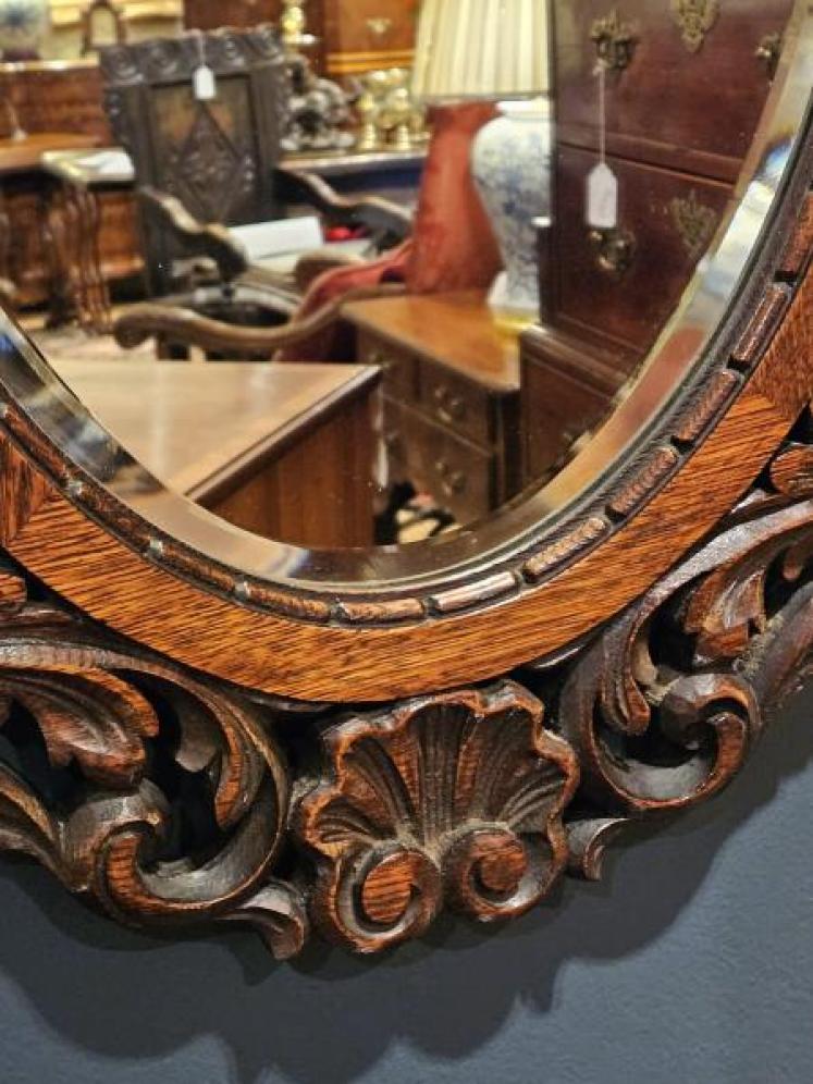 Late Victorian Carved Oak Framed Mirror - Image 5