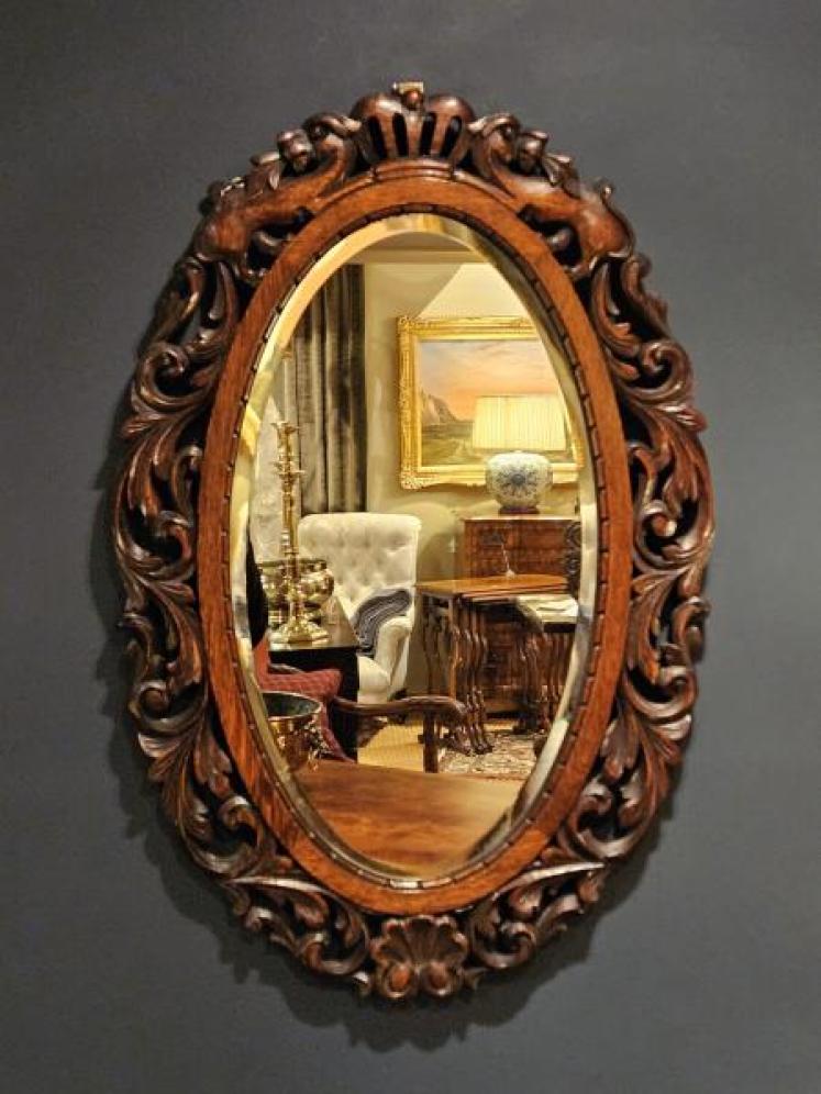 Late Victorian Carved Oak Framed Mirror - Image 6