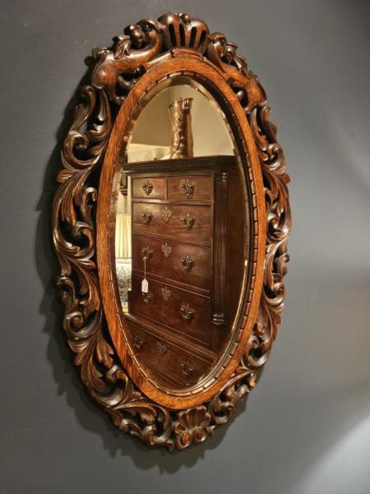 Late Victorian Carved Oak Framed Mirror - Image 7