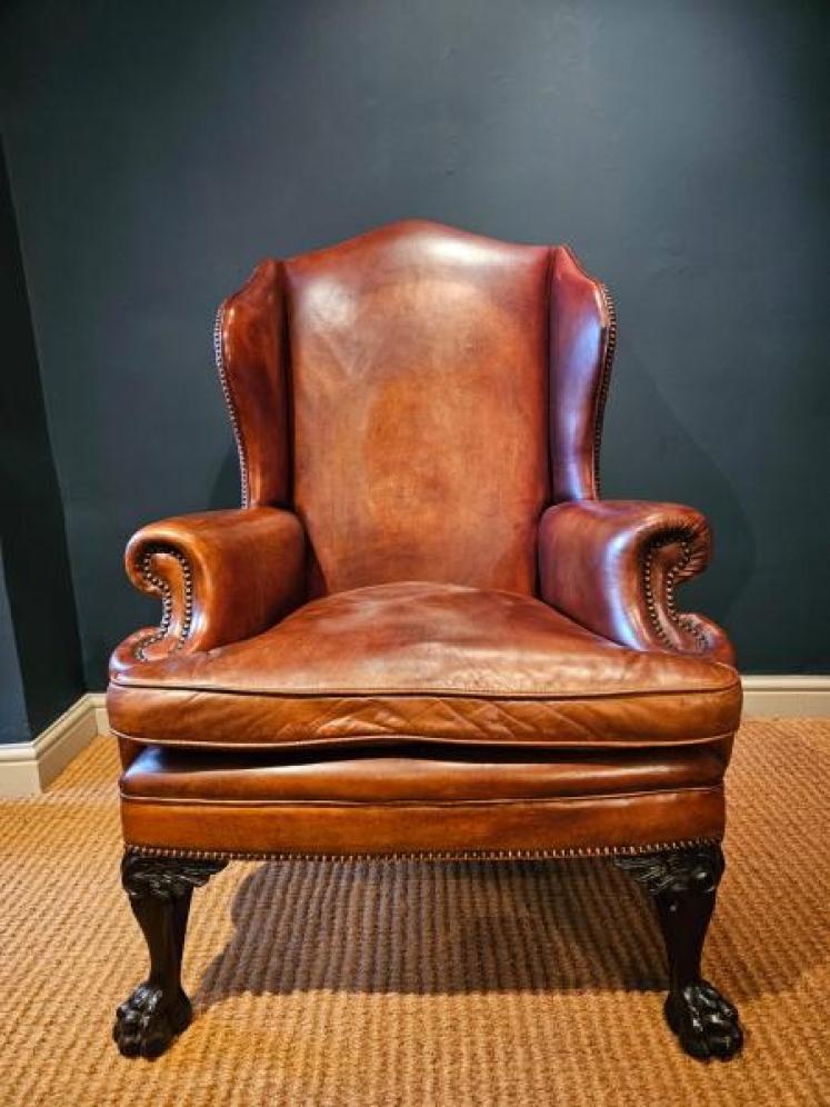 1930's Leather Wing Back Arm Chair - Image 2