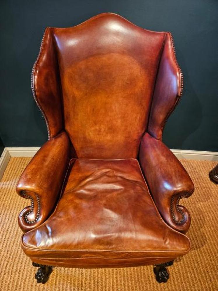 1930's Leather Wing Back Arm Chair - Image 3