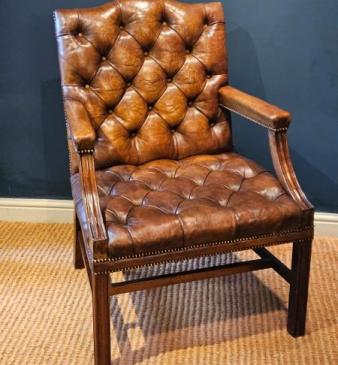 Late Victorian Gainsborough Chair with Original Leather Upholstery