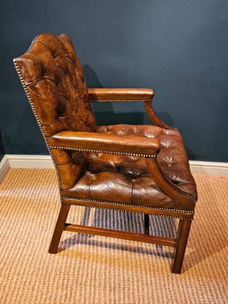 Late Victorian Gainsborough Chair with Original Leather Upholstery - Image 4