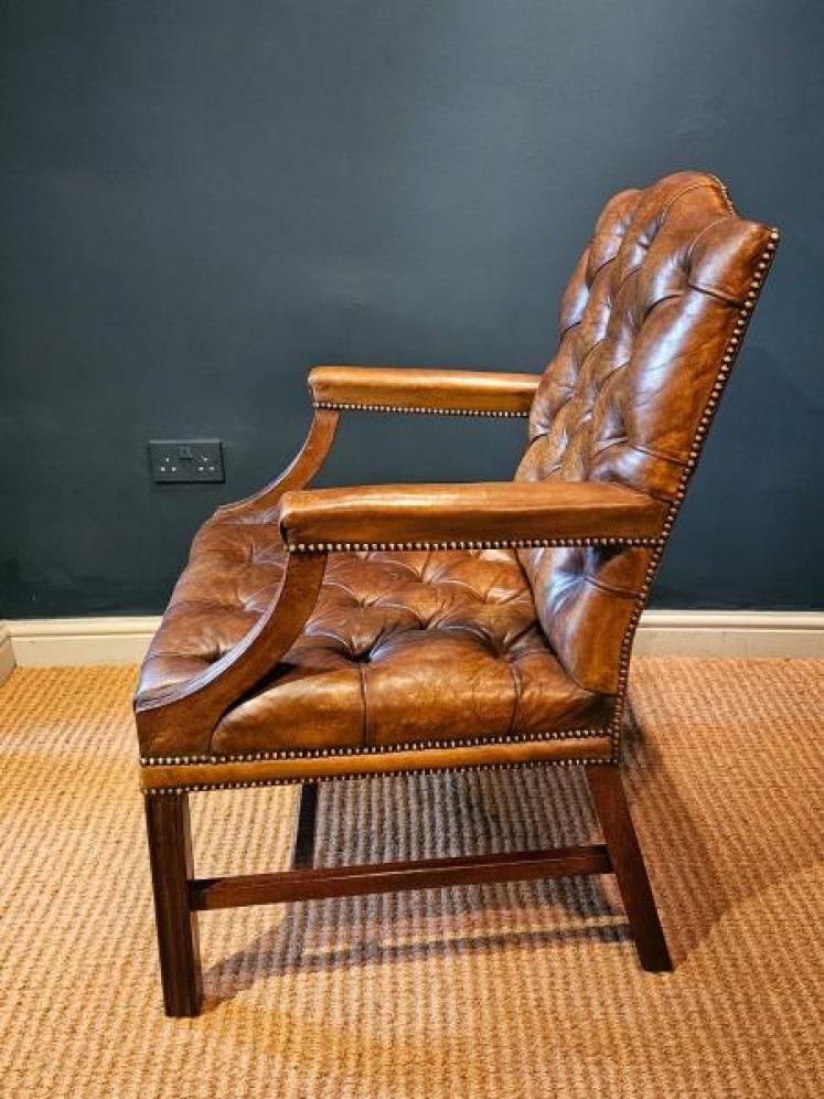 Late Victorian Gainsborough Chair with Original Leather Upholstery - Image 6