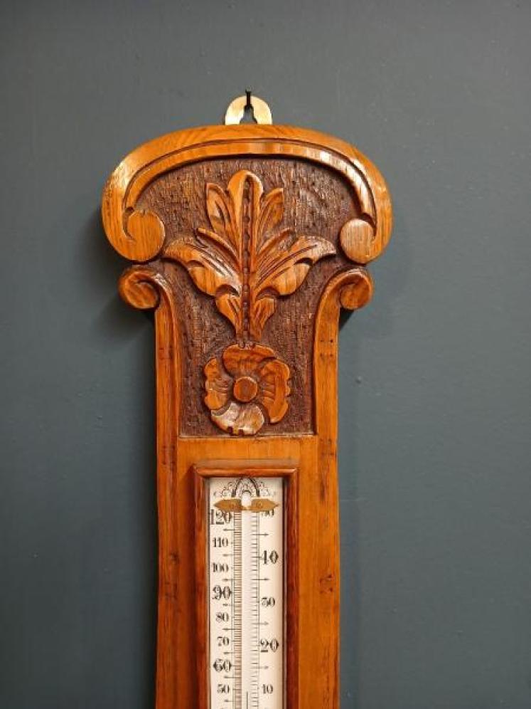 Superb Mid Victorian Polished Oak Banjo Barometer - Image 3