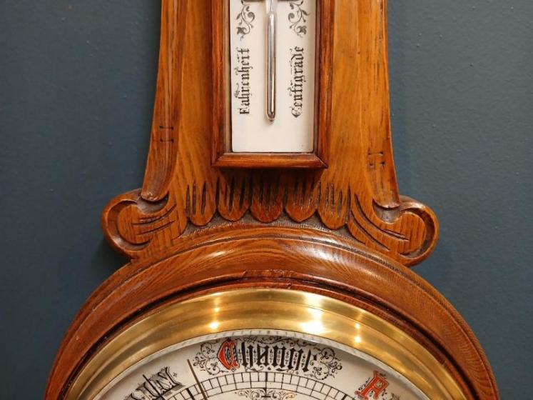 Superb Mid Victorian Polished Oak Banjo Barometer - Image 6