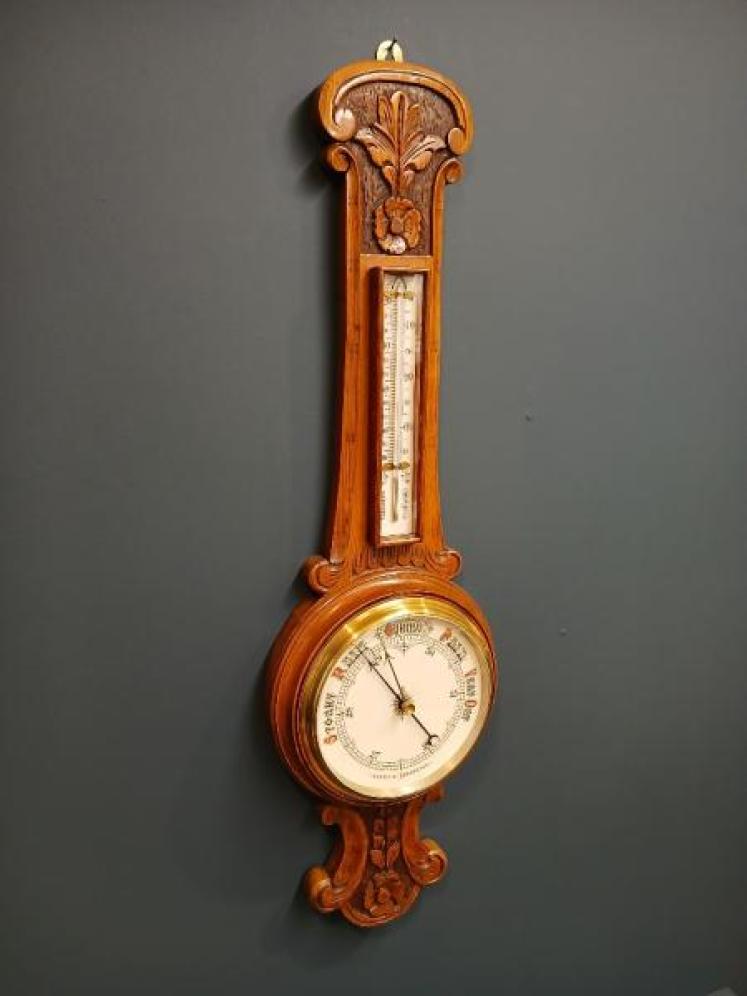 Superb Mid Victorian Polished Oak Banjo Barometer - Image 7