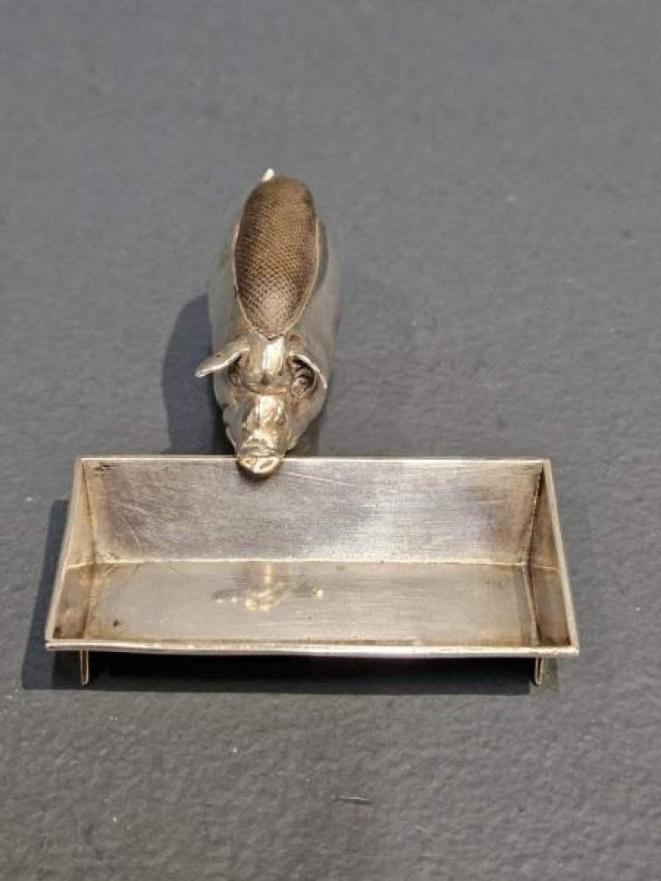 Rare Silver Pig and Trough Pin Cushion and Needle Tray - Image 3