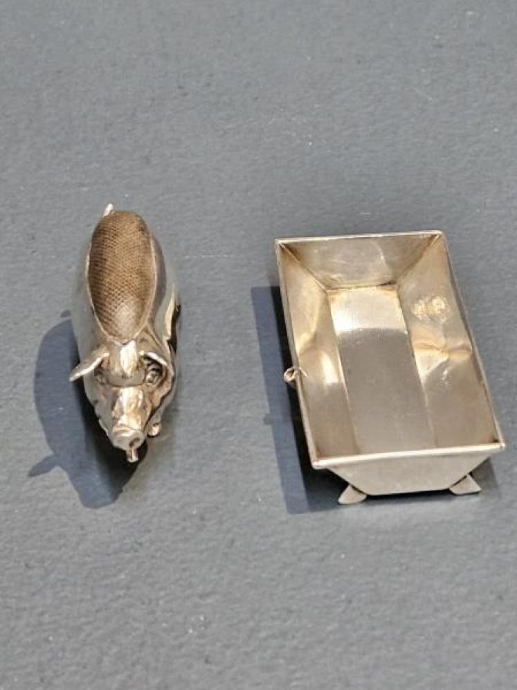 Rare Silver Pig and Trough Pin Cushion and Needle Tray - Image 5