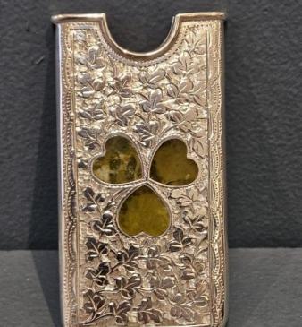 Edwardian Silver Card Case with Agate Shamrock