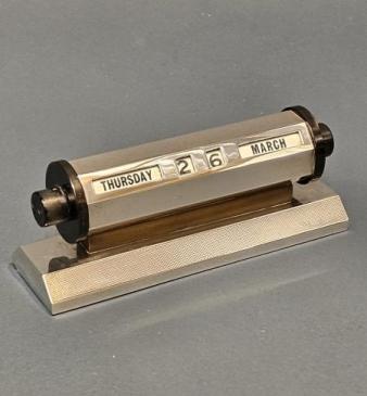 Engine Turned Silver Perpetual Desk Calendar