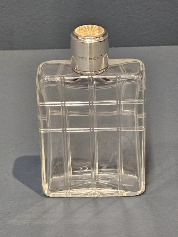 Silver and Enamel Topped Gents Cologne Bottle  - Image 1