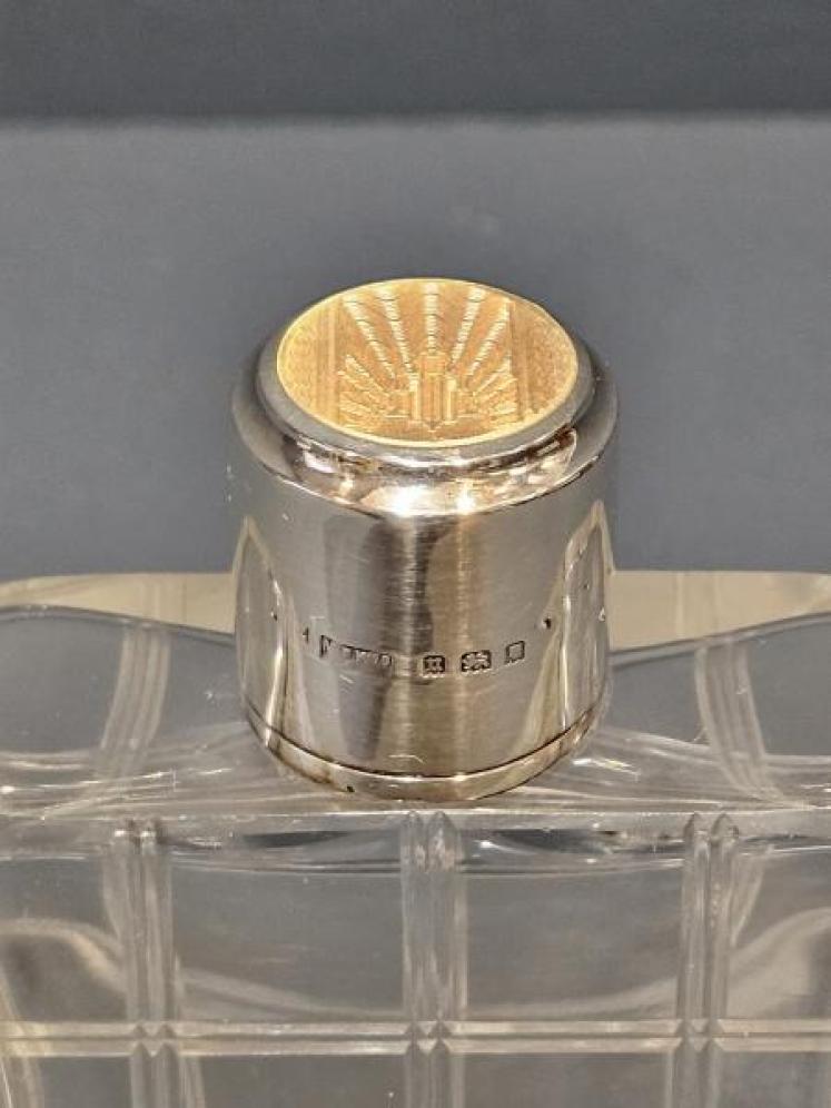 Silver and Enamel Topped Gents Cologne Bottle  - Image 4