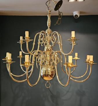 Large Edwardian 15 Arm Two Tier Chandelier 